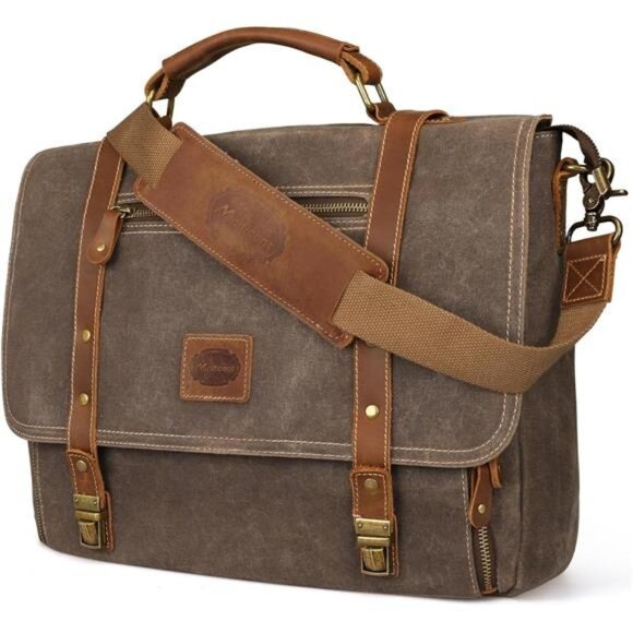 Laptop Messenger bag 15.6 Inch Waterproof Vintage Genuine Leather Mens Brown